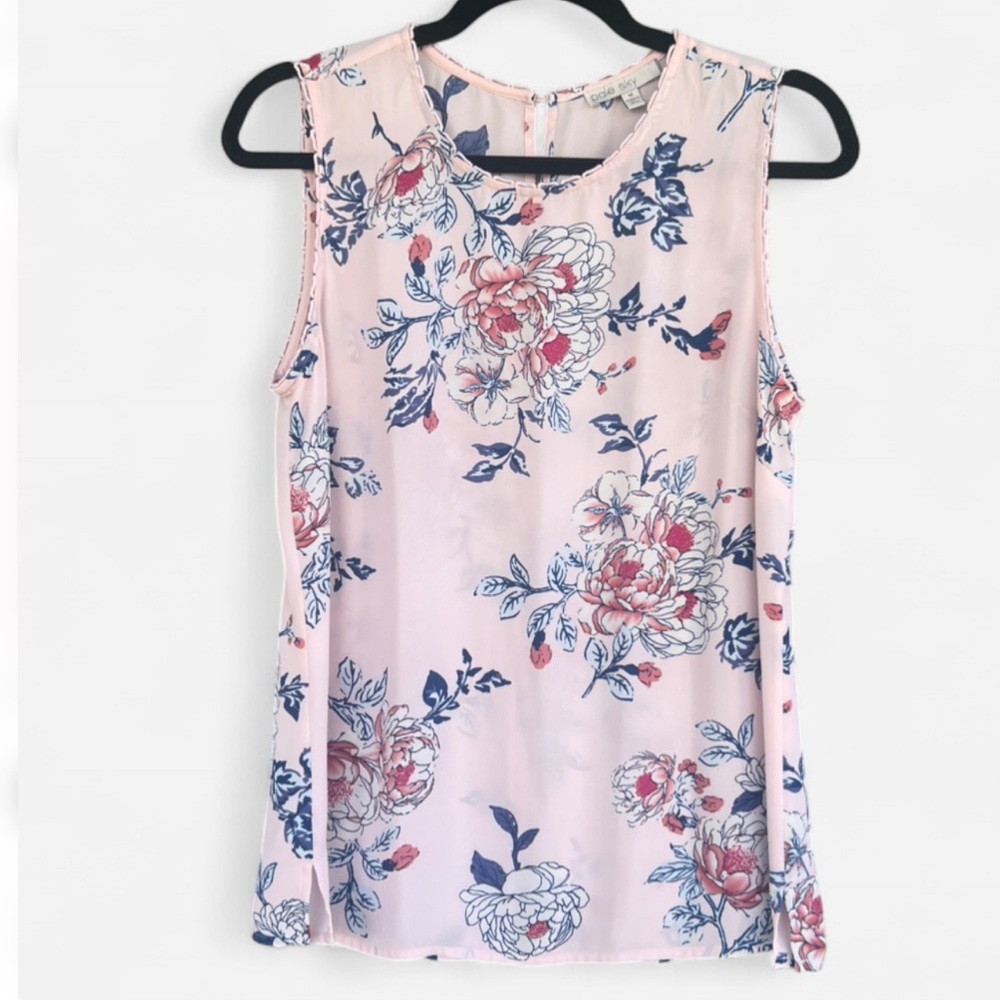 Pale Sky Light Pink Floral Sleeveless Top
